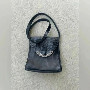 Brighton Black Leather Croc embossed Purse Slap Front Shoulder Bag